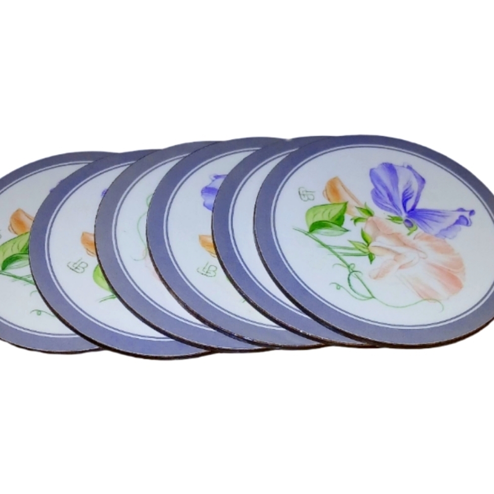 Pimpernel Vintage Floral Ceramic Coaster Set - Purple and Green